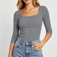 thumbnail image 5 of Otntypg Womens 3/4 Sleeve Scoop Neck Tops Ribbed Knit Slim Fitted Casual Basic Athletic Tee Shirts Fall Trendy Solid Color Going Out T-Shirt, 5 of 8
