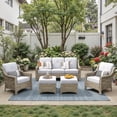 thumbnail image 4 of Ovios 5 Pieces Outdoor Furniture Set High Back All-Weather Wicker Patio Conversation Set with Ottomans, Gray, 4 of 7