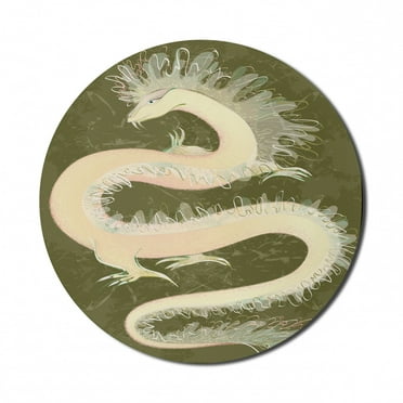 Dragon Mouse Pad for Computers, Chinese Reptile Dragon Eastern Culture Medieval Themed Grunge Style Pattern, Round Non-Slip Thick Rubber Modern Mousepad, 8" Round, Yellow and Green, by Ambesonne