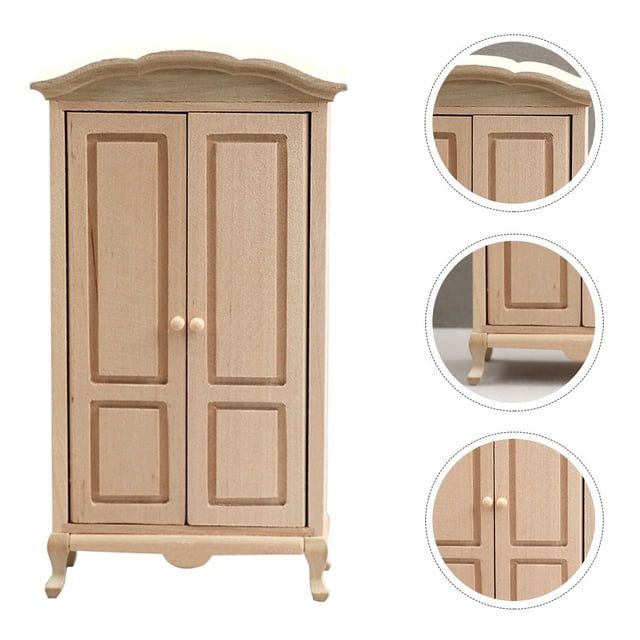 SEWCHICS 1Set Miniature Wardrobe Model Wood Synthetic Material Home Decoration Mini House Accessory 16.5X3.6In