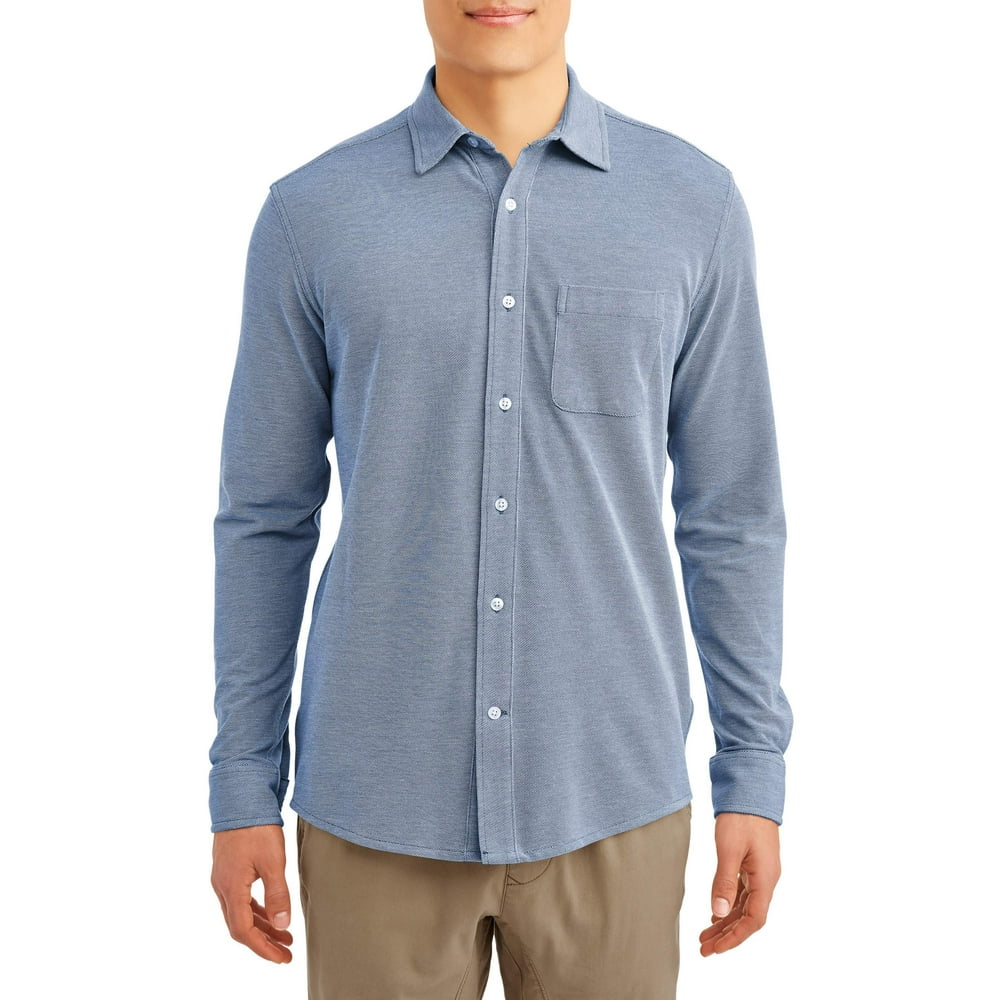 Mens Long Sleeve Knit Button Down Shirt up to 2XL