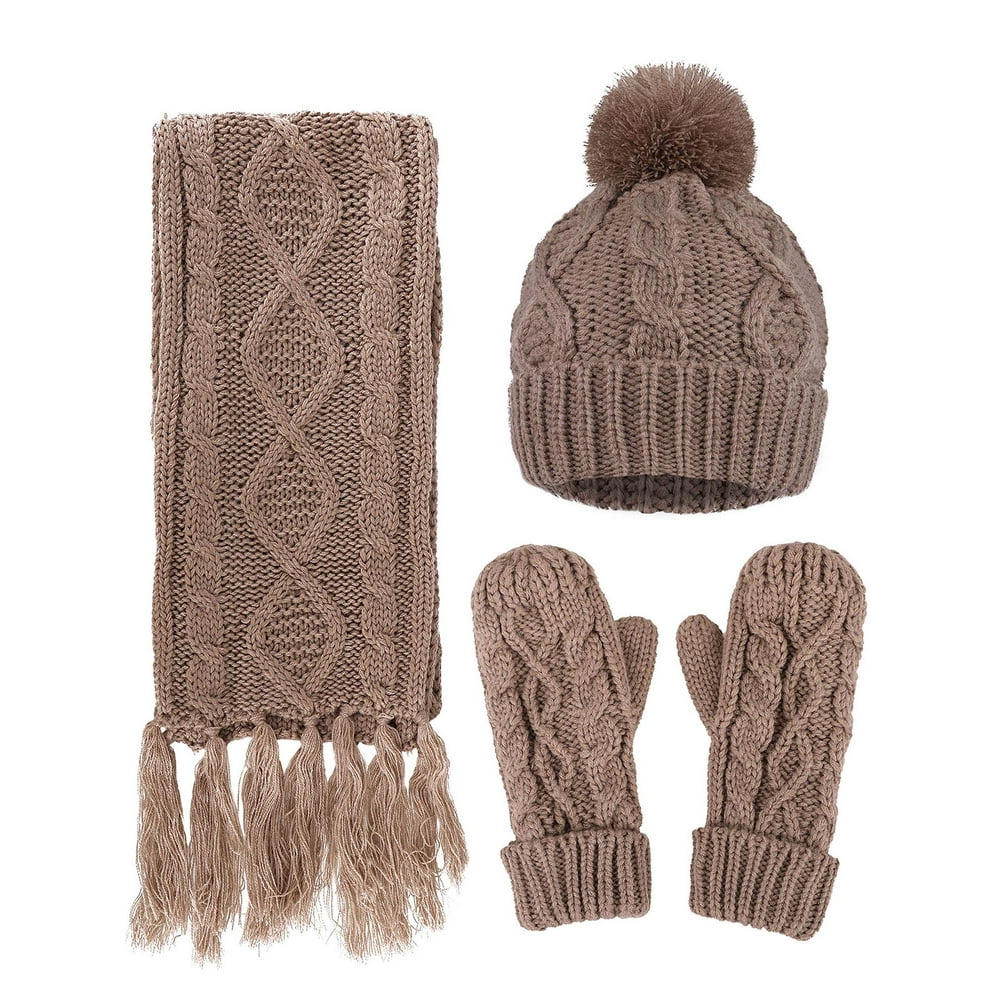 BASILICA Women's Winter Warm 3PC Navy Cable Knit Gloves Scarf Beanie