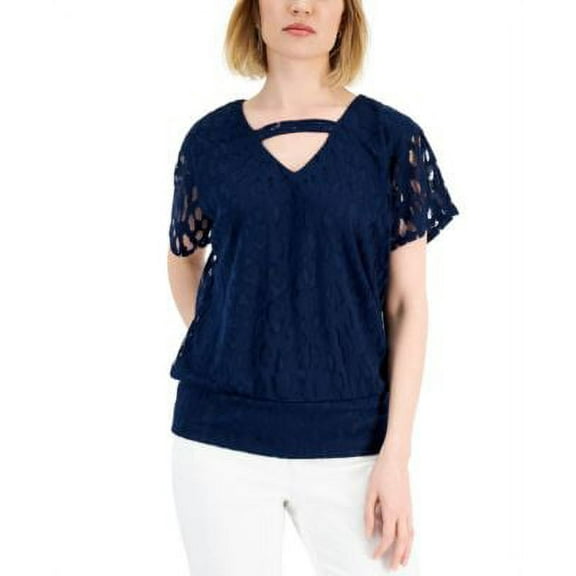 JM Collection Animal Print Burnout Top Intrepid Blue Combo XL