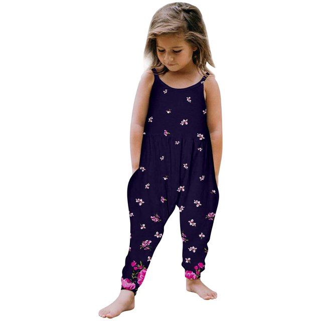 MIASHUI Combinaisons pour Fille Été Pantalons Longs Barboteuses Salopettes Sans Manches pour Enfants,Noir,5-6 Ans