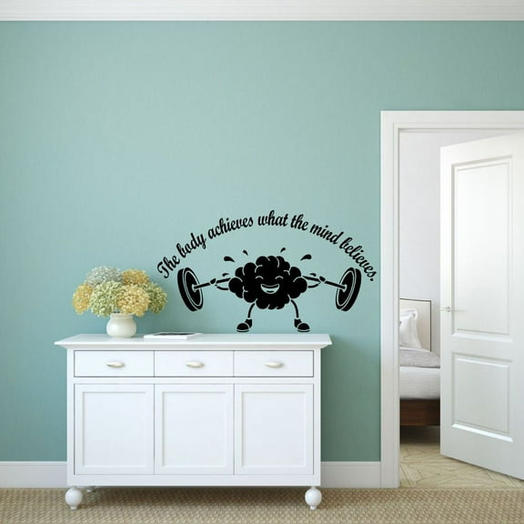 Body Achieves What The Mind Believes Fitness Workout Success Motivation Quotes Wall Decal Healthy Lifestyle for Girls Boys Gym Home Sport Room Decor Vinyl Wall Art Sticker Decoration Size (27x30 inch)