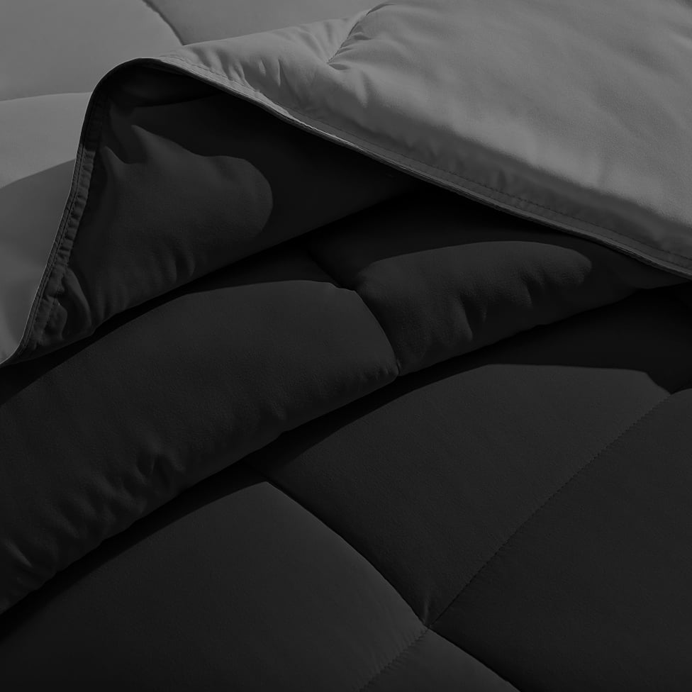 Bare Home Microfiber 5-Piece Black/Gray Comforter, Gray Sheet Set Reversible Bed in a Bag, King