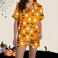 thumbnail image 6 of SwiftWear Spooky Halloween Pajama Shorts Set for Women - Cute Print Sleepwear & Lounge Wear, Button Top with Comfort Shorts 2 Pieces Pajamas Orange, 6 of 8