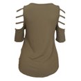 thumbnail image 2 of eVogues Plus Size Ribbed Cut Out Short Sleeve Top Olive, 2 of 3