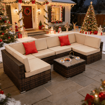 Zimtown 7-Piece Outdoor Sectional Sofa, Wicker Conversation Set with Iron Frame & Thick Cushions