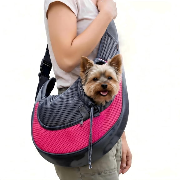 Pet Dog Sling Carrier for Small Dogs & Cats, Adjustable Strap Mesh Hand Free Puppy Carrier Bag for Outdoor Travel, Fits Pets Up to 4  lbs (Pink)