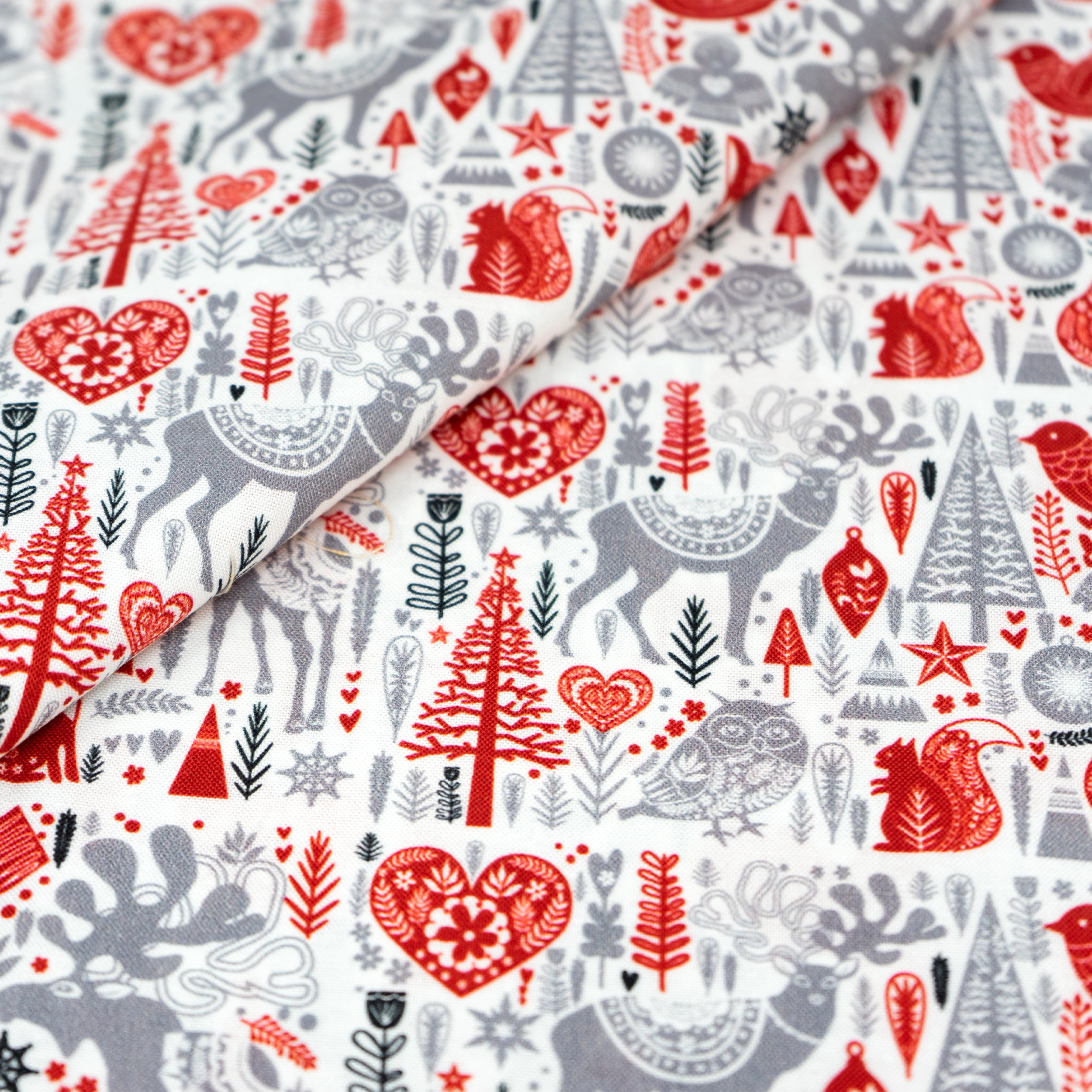 Singer Fabrics, 100% Cotton, Christmas Collection, Quilting Sewing Fabric, Modern Scandinavian Christmas Deer, Cut by Yard