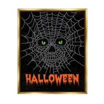Stupell Industries Spooky Halloween Spider Web Skull Graphic Art Metallic Gold Floating Framed Canvas Print Wall Art, Design by Linda Birtel