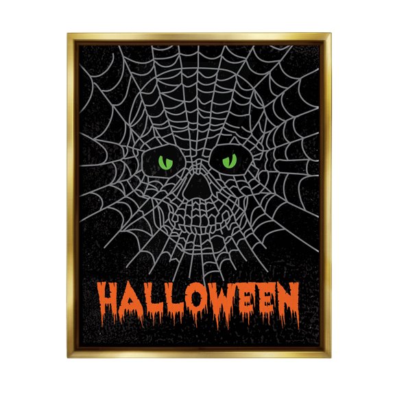 Stupell Industries Spooky Halloween Spider Web Skull Graphic Art Metallic Gold Floating Framed Canvas Print Wall Art, Design by Linda Birtel