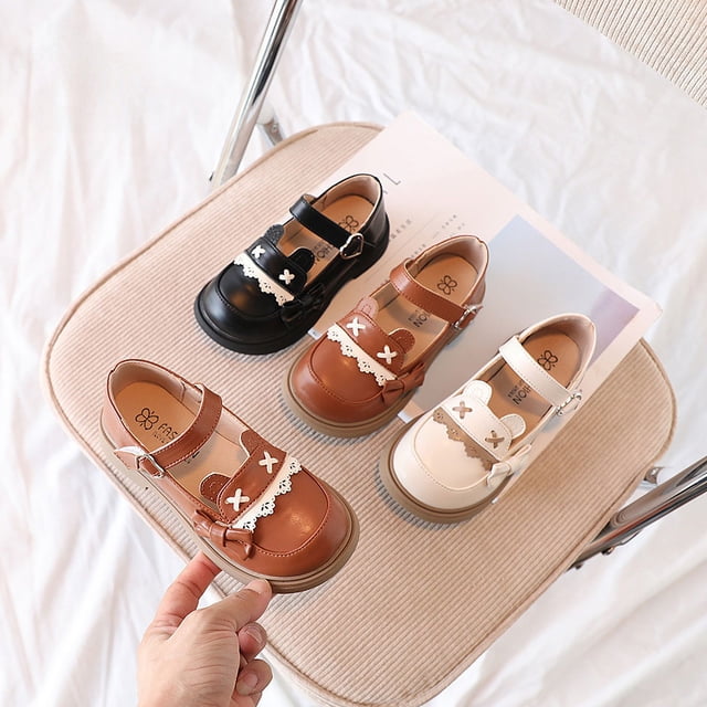 Zapatos de princesa con lazo para niñas, zapatos de cuero pequeños con suela suave para primavera, zapatos individuales para niños pequeños y grandes