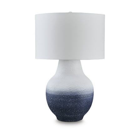 Signature Design by Ashley Dashland Metal Table Lamp, White & Navy Ombre, 20" Wide, Coastal Drum Shade