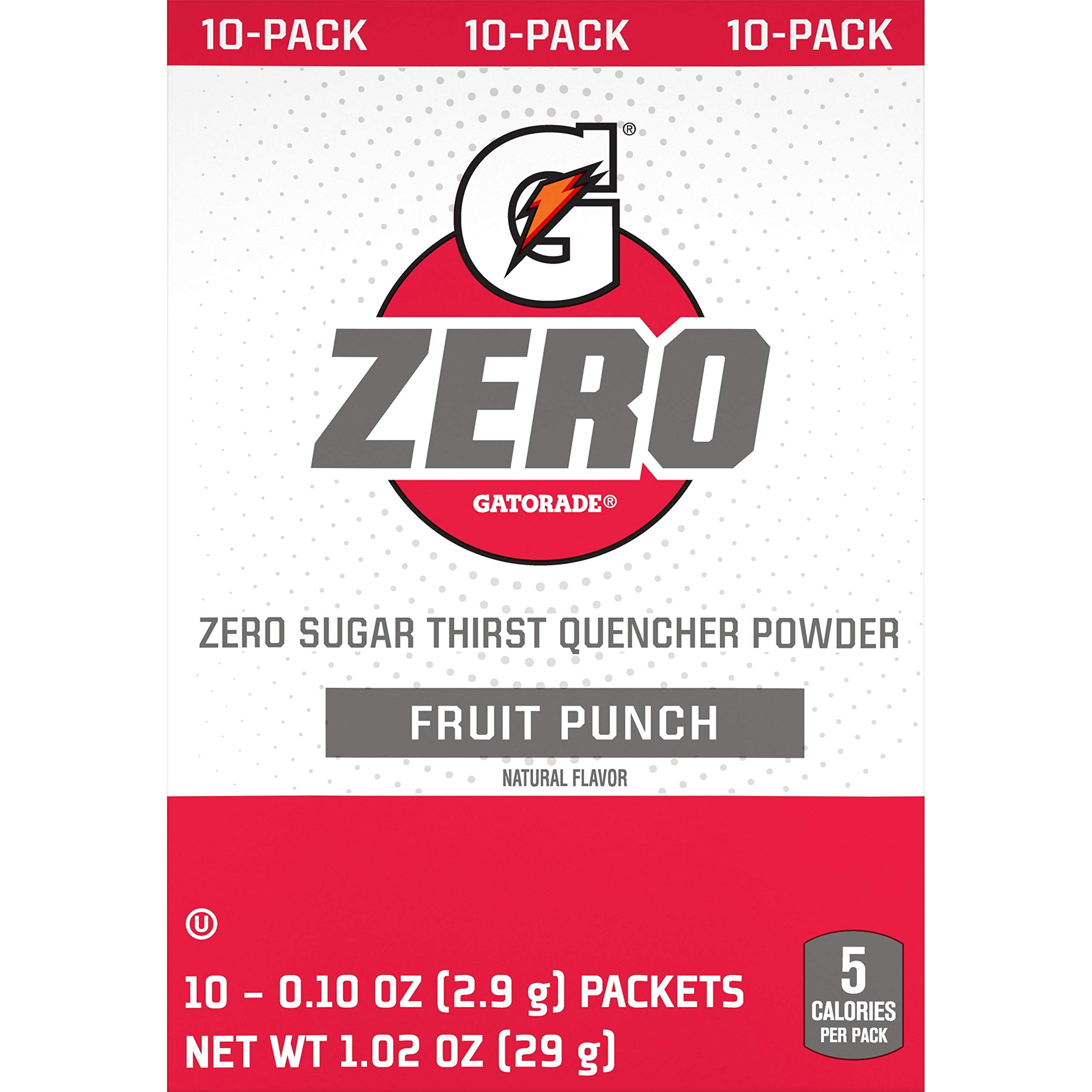 Pack of 2 - Gatorade G Zero Powder, Fruit Punch, 0.10 Oz Packets (10 Pack)