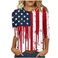 thumbnail image 2 of Cavosen Patriotic T Shirts for Women Petite Independence Day 3/4 Sleeve Round Neck T Shirts USA Star Striped Graphic Tops Lady XL 4th of July Casual T Shirts Red White and Blue Tunic Tees, 2 of 5