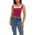 thumbnail image 2 of ATHLECHIC Camiseta sin mangas de cuello cuadrado de verano, top corto a rayas de color M Burdeos, 2 of 5