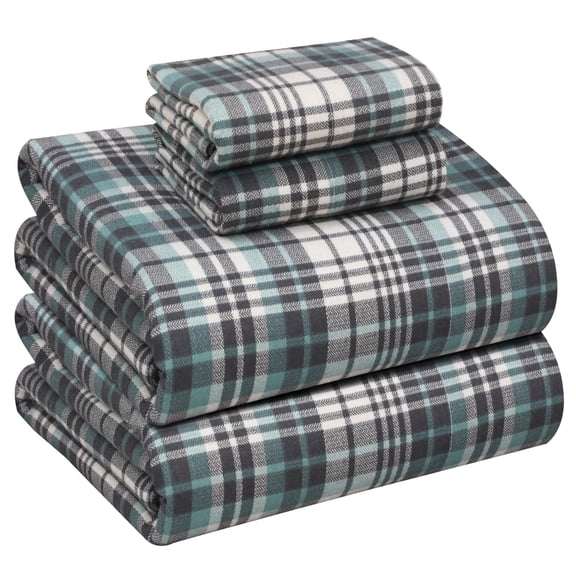 RUVANTI Flannel Sheets Queen Size - 100% Cotton Double Brushed Bed Sheets, Deep Pockets 16 Inches Queen Sheet Set, All Seasons Breathable & Extra Soft - Warm & Cozy, 4 Piece, Mint Grey
