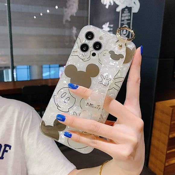 IBAOLEA Cute Case for iPhone 12 Pro Max, Cartoon Scattered Mickey Mouse Cases with Wrist Strap Kickstand Soft TPU Shockproof Protective, Bling Bronzing Cover for Women Girls Scattered Mickey