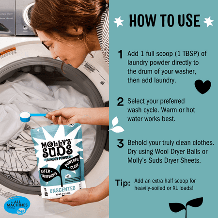 Molly's Suds Laundry Detergent Powder for Sensitive Skin, 70 Loads (Unscented)