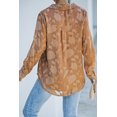 thumbnail image 1 of POGLIP Women's Brown Collared Neck Floral Textured Shirt, 1 of 6
