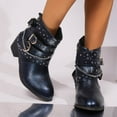 thumbnail image 6 of Ankle Boots Winter Fashion Leather Buckle Side Zipper Ankle Boots Temperament Boots Booties Women Dark Blue 38, 6 of 7