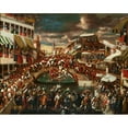 thumbnail image 2 of Venetian School 14x12 Black Ornate Wood Framed Double Matted Museum Art Print Titled: The Battaglia Dei Pugni on the Bridge of San Barnaba, Venice, 2 of 5