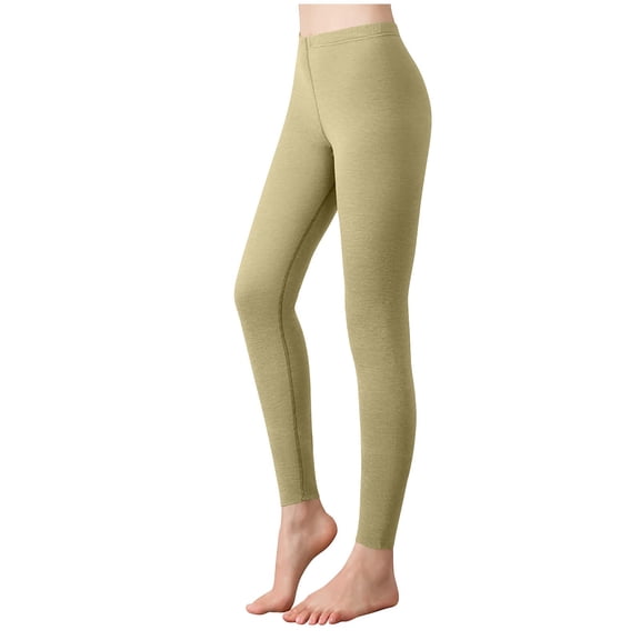 MOJOGO Women's Warm Leggings Long Solid Base Layers High Waist Johns Stretch Seamless Underwears Green S