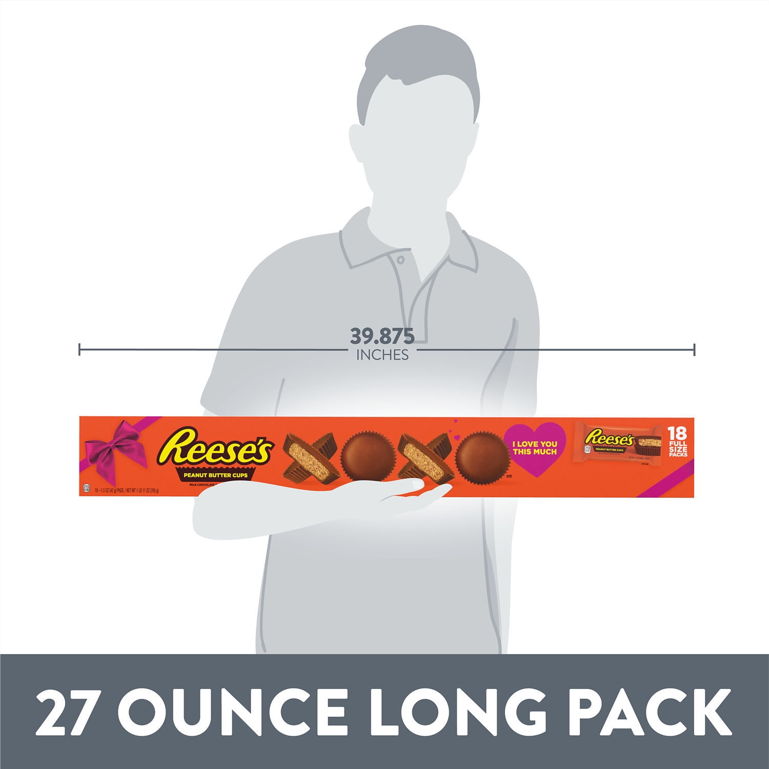 REESE'S Milk Chocolate Peanut Butter Cups, Valentine's Day Candy Packs, 1.5 oz (18 Count)