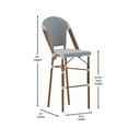 thumbnail image 5 of Merrick Lane Set of Two Indoor/Outdoor Stacking French Bistro Bar Stools with White and Navy Patterned Seats and Backs & Bamboo Finished Metal Frames, 5 of 12