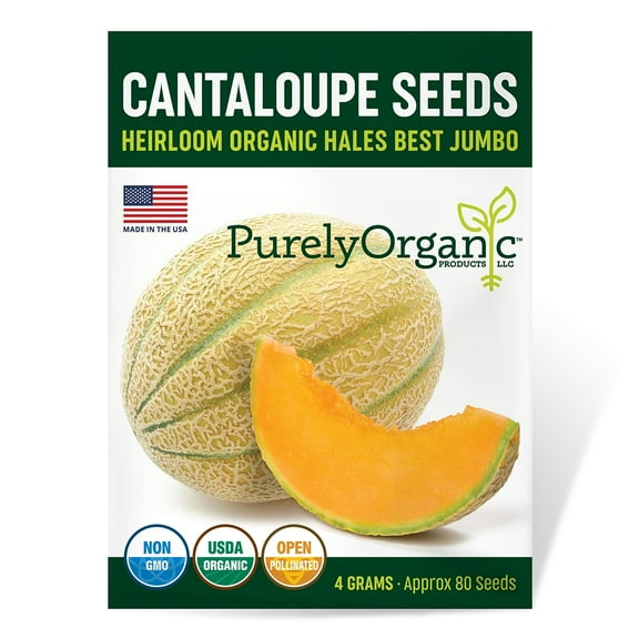 Purely Organic Hales Best Jumbo Cantaloupe Seeds - USDA Organic, Non-GMO, Open Pollinated, Heirloom, USA Origin, Fruit Seeds - 4 Grams