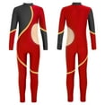 thumbnail image 4 of Aislor Kids Girls Shiny Rhinestones Mock Neck Long Sleeve Leotard Unitard Full Length Bodysuit Dancewear A Red 14, 4 of 7