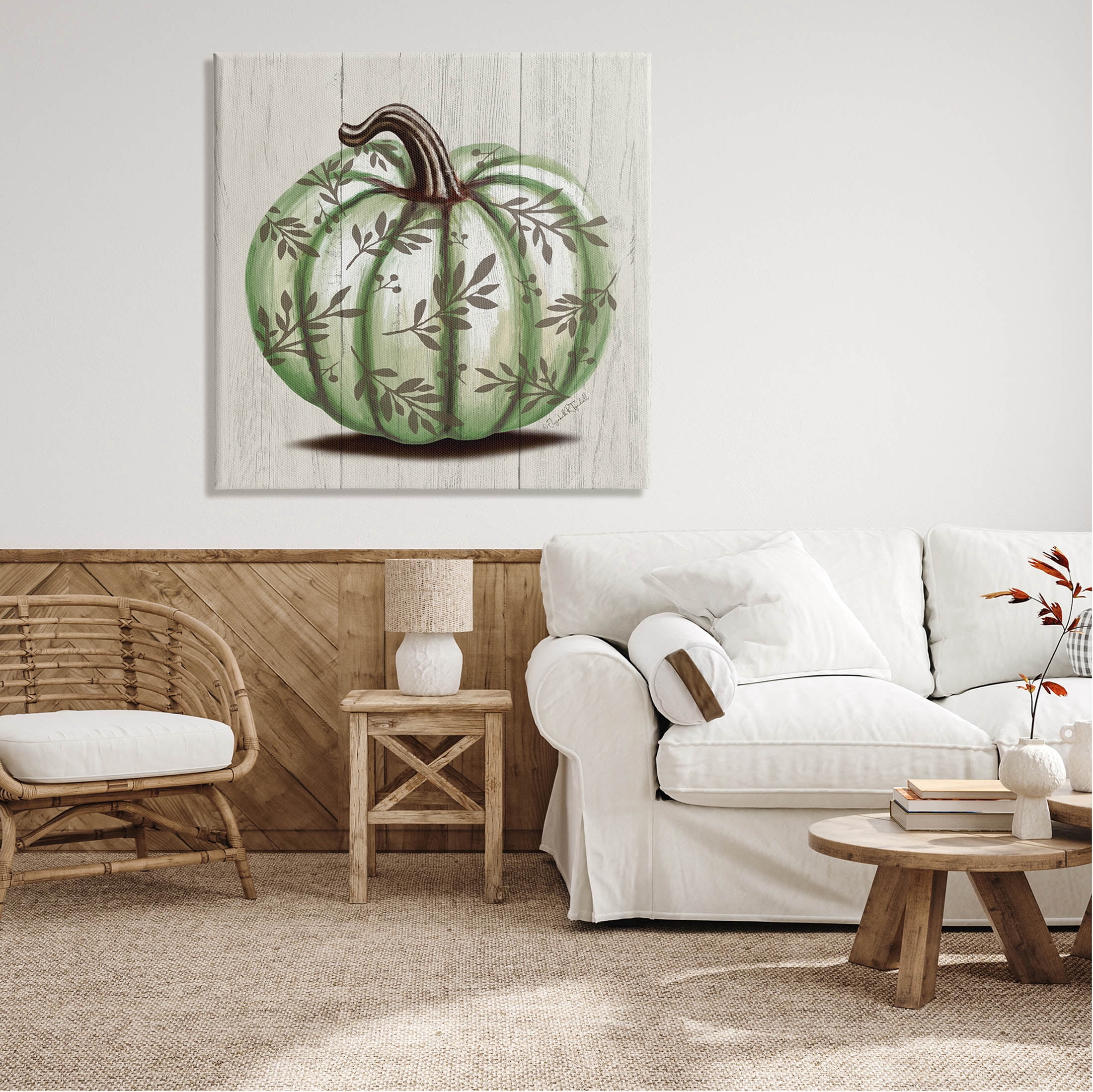 Stupell Industries Green Autumn Pumpkin Patterned Graphic Art Gallery Wrapped Canvas Print Wall Art, Design by Elizabeth Tyndall
