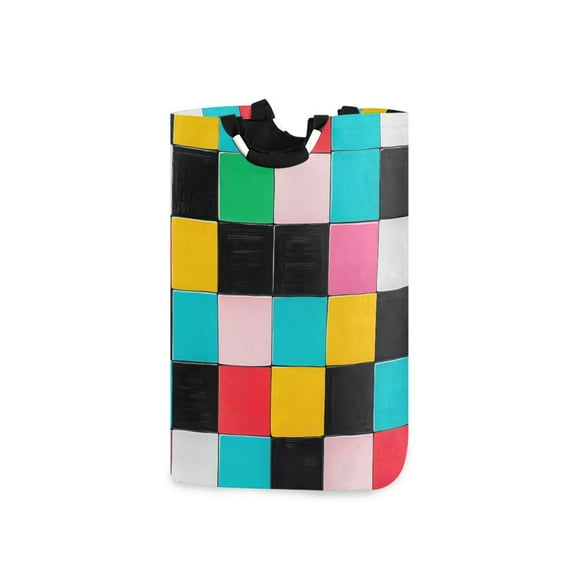 Yayeee Freestanding Laundry Hamper with Handle Collapsible Large Storage Basket for Clothes, Blue Checkered Pattern