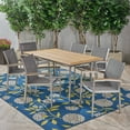thumbnail image 2 of Noble House Waldorf 7 Piece Faux Wood Top Patio Dining Set in Silver and Gray, 2 of 7