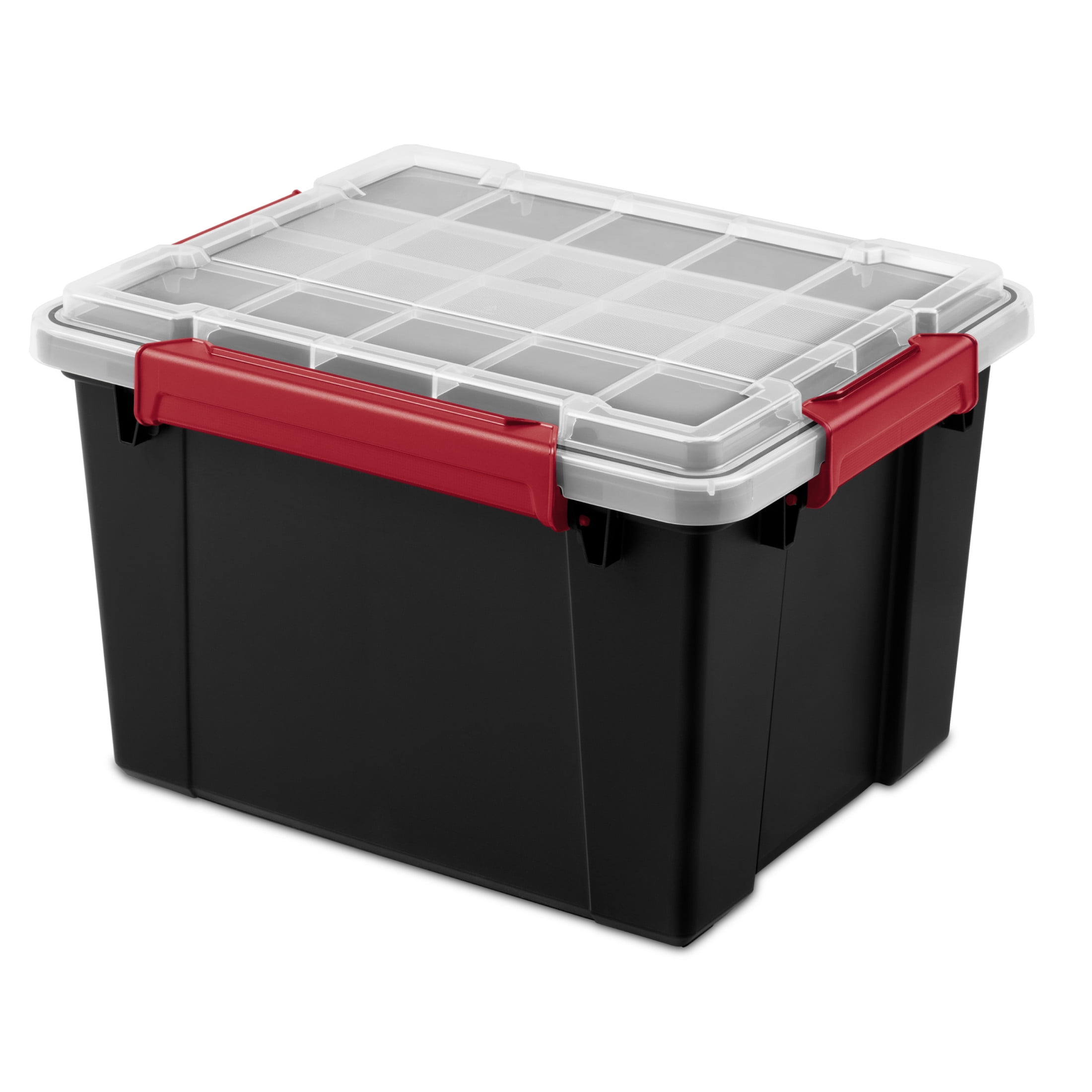 (2 pack) Sterilite Gasket Tote, 8.5 Gallon WaterProof Plastic Storage Bin with Lid, Gasket Seal and Durable Latches, Black