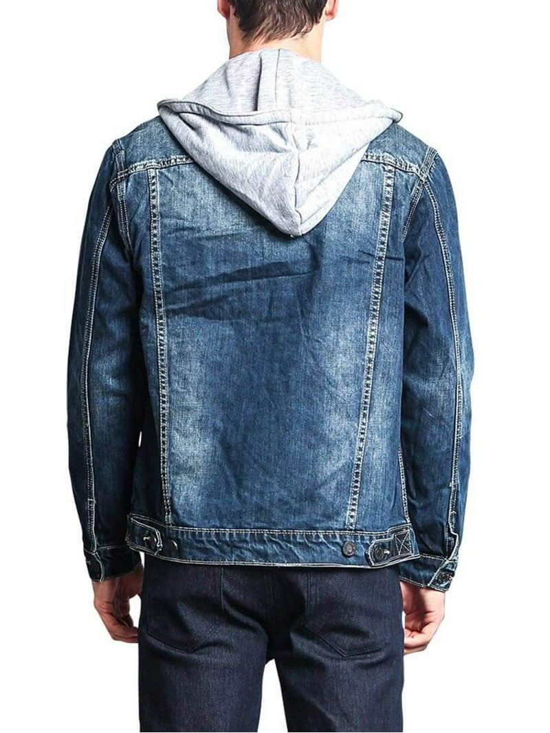 Victorious Men's Hoodie Layered Distressed Denim Jacket with