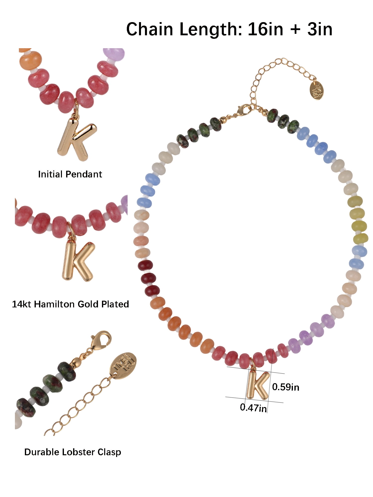 Time and Tru Goldtone Multicolored Bead Initial "K" Necklace