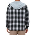thumbnail image 3 of Men's Fleece Lining Drawstring Hooded Plaid Shirt Jacket M Black White, 3 of 6
