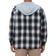 thumbnail image 3 of Camisa chaqueta de cuadros con capucha y cordón forrada de forro polar para hombre M en negro y blanco, 3 of 6