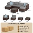 thumbnail image 3 of 7-Piece Patio Furniture Set, PE Rattan Outdoor Couch with Cushions and Glass Coffee Table, Wicker Sofa Set for Backyard, Porch, Garden, Balcony - Gray, 3 of 11