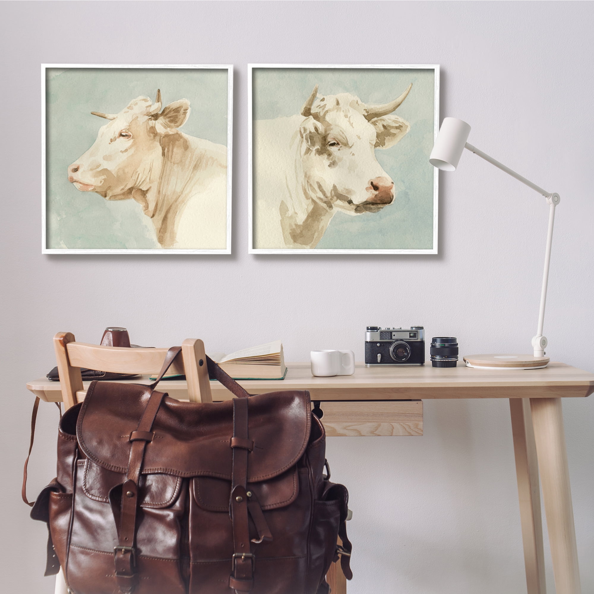 Stupell Industries Vintage Farm Cattle Cows Watercolor Portrait Beige Blue, 24 x 24, Design by Emma Caroline
