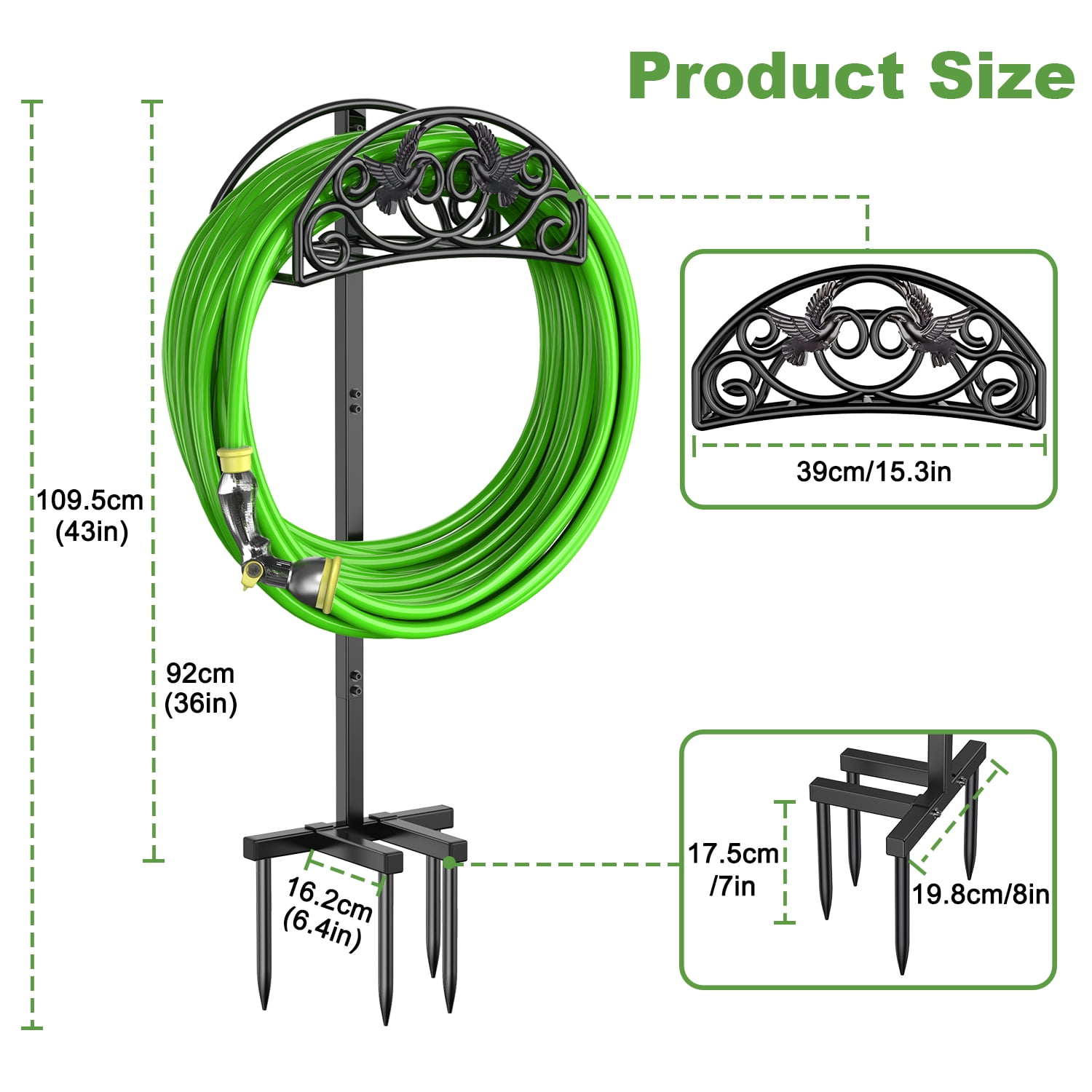 Garden Hose Holder, Freestanding Water Hose Holder, Detachable Heavy Duty Metal Garden Organized Hanger for Outdoor Yard Lawn (Lovebirds)