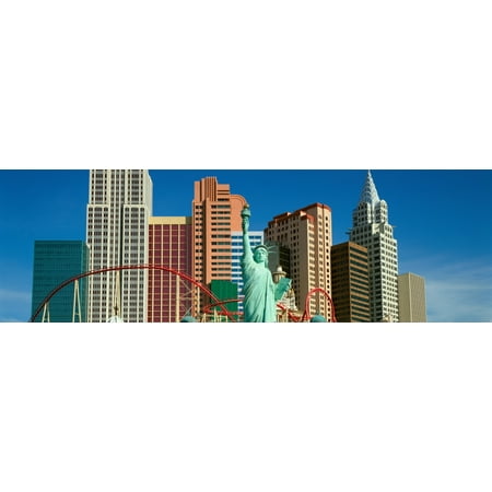 Statue Of Liberty Image - Panoramic view of New York New York Hotel with Statue of Liberty at sunrise Las Vegas NV Stretched Canvas - Panoramic Images (36 x 12)