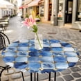 thumbnail image 3 of Retro Blue Leaves Elastic Fitted Round Table Cover Blue Ethnic Style Lattice Waterproof Outdoor Tablecloth for Holiday Party, Picnic, Patio & Dining Fits Tables Up to 36"-44", 3 of 8