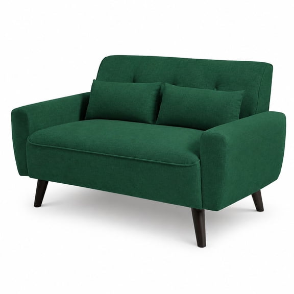 48.8-Inch Compact Loveseat Sofa, Mid-Century Modern Two-Seater Couch with Cushioned Backrest & Plastic Legs, for Living Room, Bedroom, Small Spaces, Green