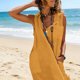 thumbnail image 4 of TaTaai Women Casual Solid Color Sleeveless Lapel Collar Button Front Cotton Linen Dress Lightweight Comfortable Long Dress for Summer Daily Outfits Gift, 4 of 7