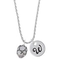 thumbnail image 1 of Delight Jewelry Silvertone Flat Pebbles Spinner Silvertone Script Initial Disc - W - Charm Necklace, 20"+3", 1 of 4