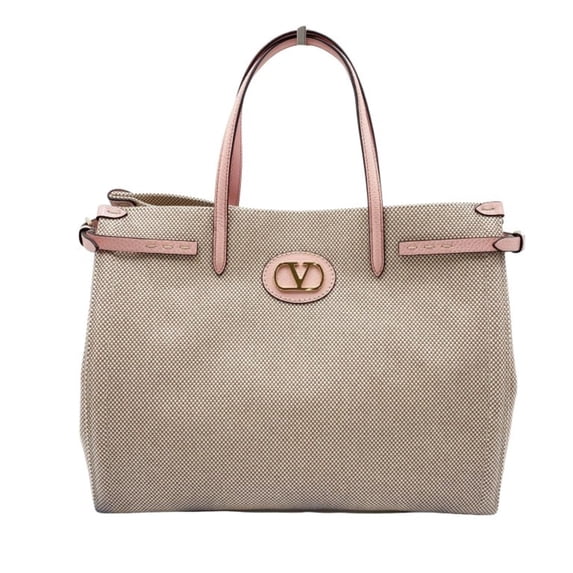 Pre-Owned VALENTINO GARAVANI Antibes Medium Handbag in Beige and Pink Canvas Leather for Women